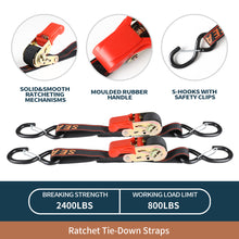 Load image into Gallery viewer, Seamander Ratchet Straps-Heavy Duty 1 inch x 30 inch Boat Transom Straps for Boat Trailer, Pontoon, Jetboat, Sea Doo, Bass Boat, Sailboat and More Vinyl Coated S-Hooks with Safety Cilps