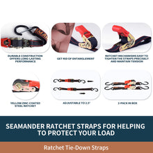 Load image into Gallery viewer, Seamander Ratchet Straps-Heavy Duty 1 inch x 30 inch Boat Transom Straps for Boat Trailer, Pontoon, Jetboat, Sea Doo, Bass Boat, Sailboat and More Vinyl Coated S-Hooks with Safety Cilps