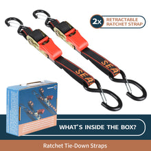 Load image into Gallery viewer, Seamander Ratchet Straps-Heavy Duty 1 inch x 30 inch Boat Transom Straps for Boat Trailer, Pontoon, Jetboat, Sea Doo, Bass Boat, Sailboat and More Vinyl Coated S-Hooks with Safety Cilps